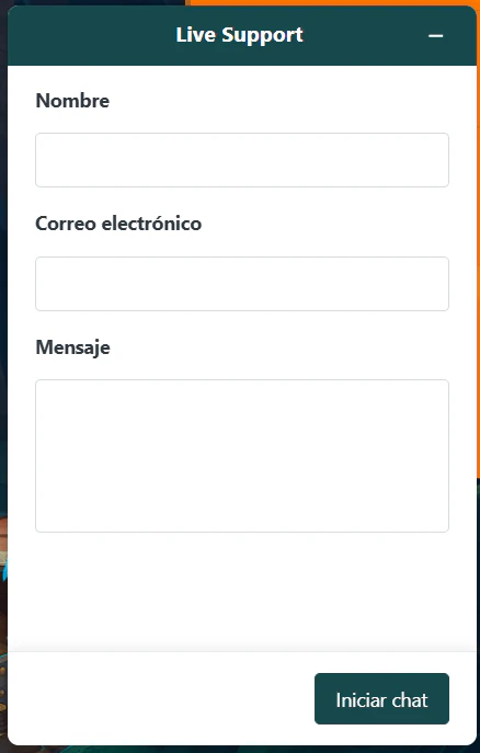 Wazamba Casino formulario de soporte por chat en vivo